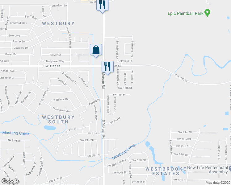 map of restaurants, bars, coffee shops, grocery stores, and more near 9713 Southwest 18th Street in Oklahoma City