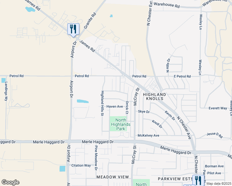 map of restaurants, bars, coffee shops, grocery stores, and more near 1013 Mc Ginley Avenue in Bakersfield