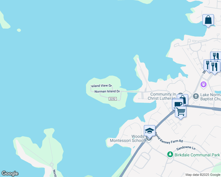 map of restaurants, bars, coffee shops, grocery stores, and more near 6937 Norman Island Drive in Cornelius