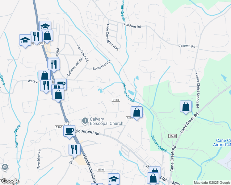 map of restaurants, bars, coffee shops, grocery stores, and more near 7 Sirenas Way in Fletcher