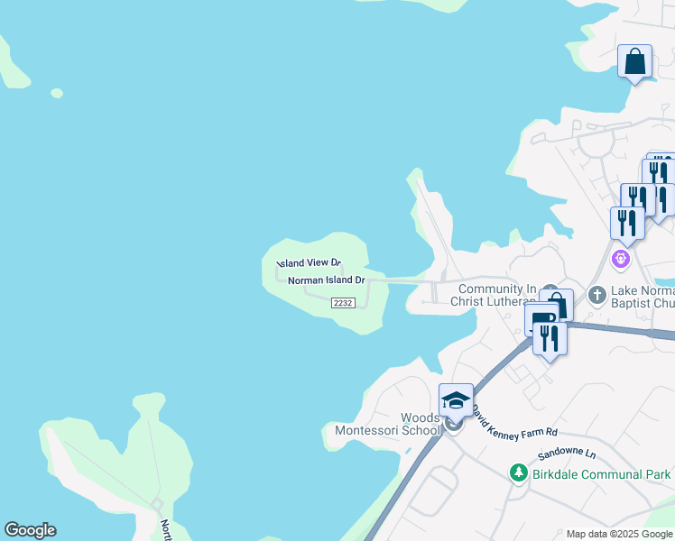 map of restaurants, bars, coffee shops, grocery stores, and more near 6937 Norman Island Drive in Cornelius