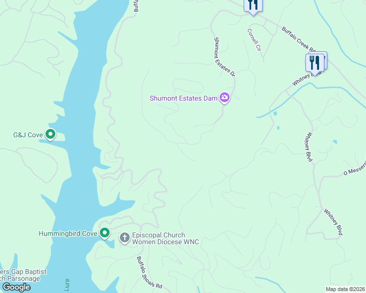 map of restaurants, bars, coffee shops, grocery stores, and more near 117 Eagles Crest Way in Lake Lure
