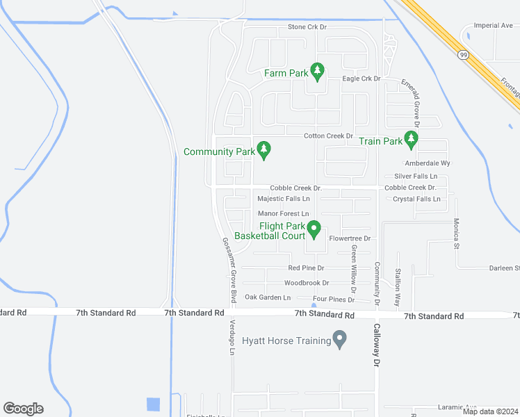 map of restaurants, bars, coffee shops, grocery stores, and more near 9104 Manor Forest Lane in Bakersfield