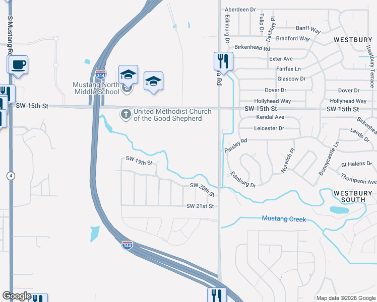 map of restaurants, bars, coffee shops, grocery stores, and more near Mulberry Creek Court in Yukon