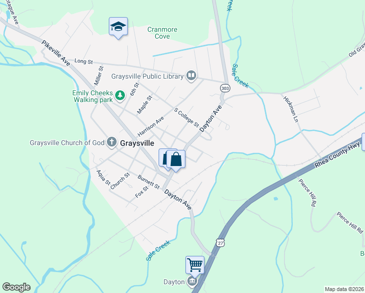 map of restaurants, bars, coffee shops, grocery stores, and more near 4413 Dayton Avenue in Graysville