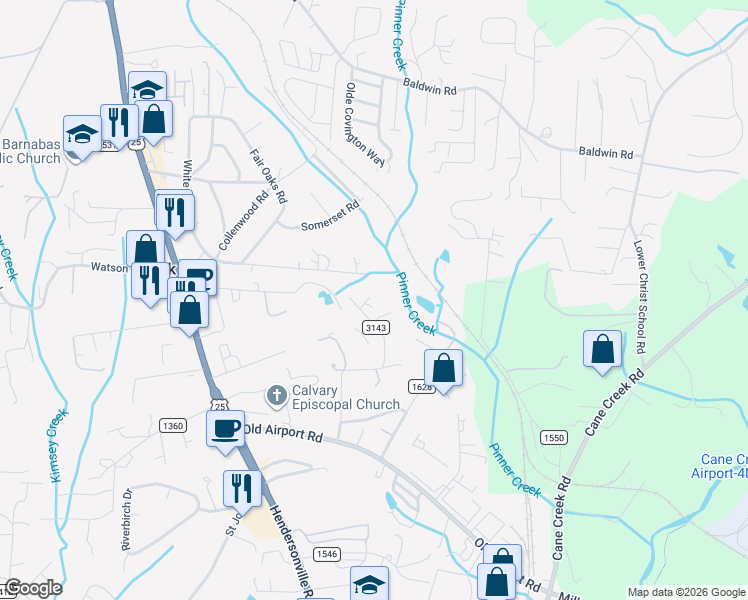 map of restaurants, bars, coffee shops, grocery stores, and more near 7 Sirenas Way in Fletcher