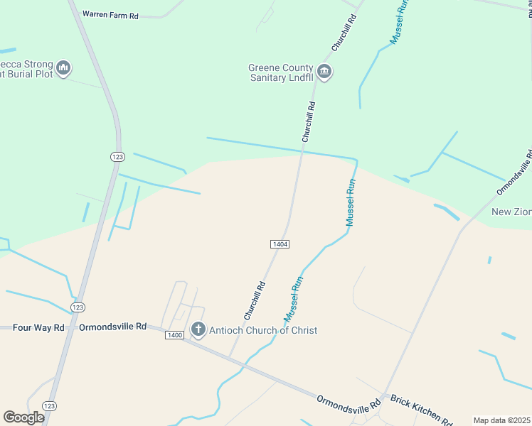 map of restaurants, bars, coffee shops, grocery stores, and more near 419 Churchill Road in Hookerton