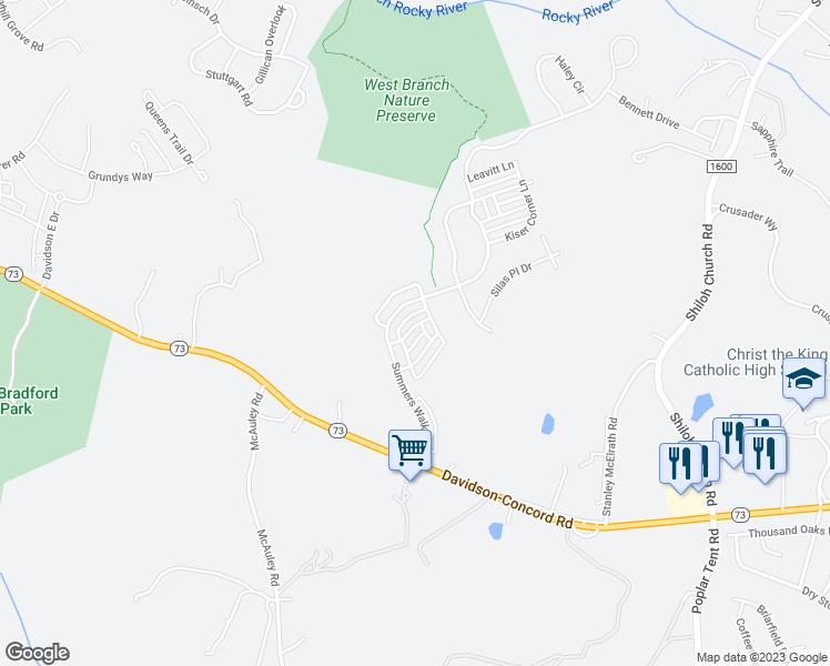 map of restaurants, bars, coffee shops, grocery stores, and more near 15853 Sharon Dale Drive in Davidson