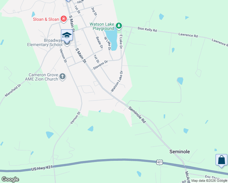 map of restaurants, bars, coffee shops, grocery stores, and more near 602 South Main Street in Broadway