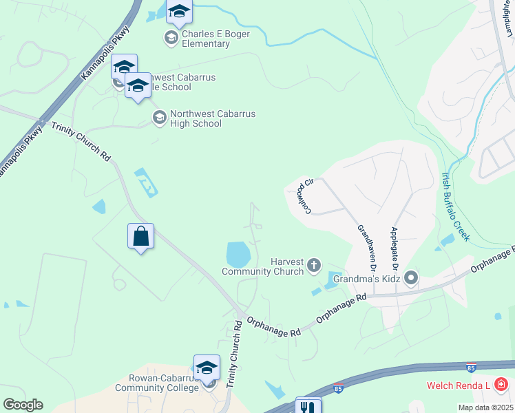 map of restaurants, bars, coffee shops, grocery stores, and more near 5000 Delaney Drive in Kannapolis