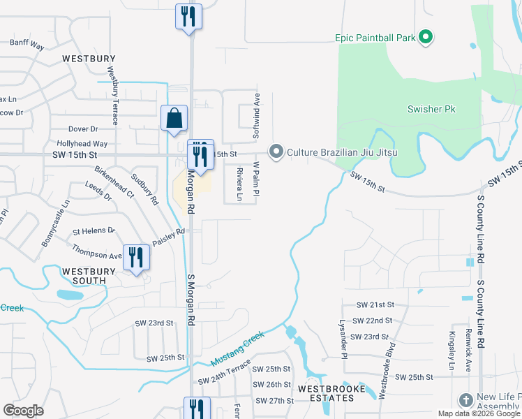 map of restaurants, bars, coffee shops, grocery stores, and more near 9600 Southwest 17th Street in Oklahoma City