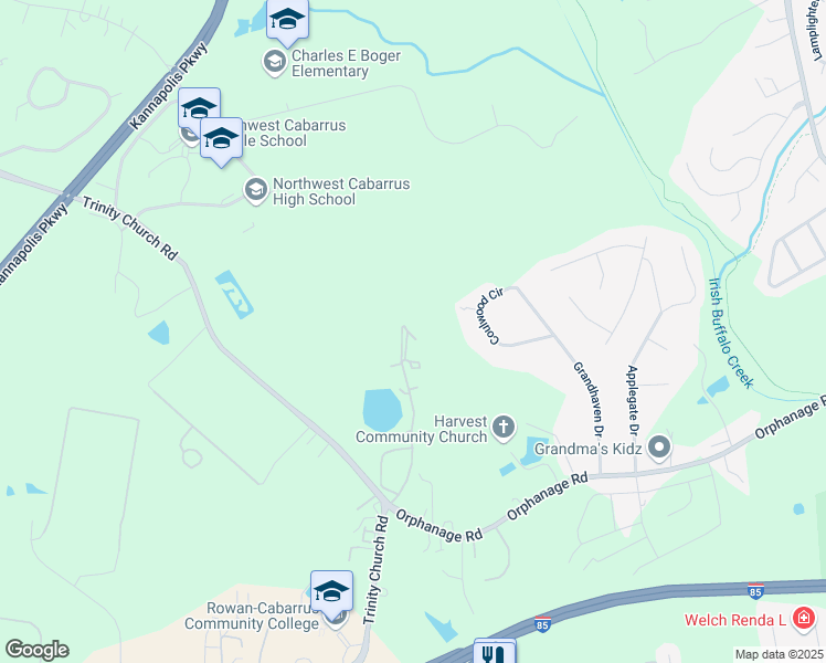 map of restaurants, bars, coffee shops, grocery stores, and more near 5000 Delaney Drive in Kannapolis