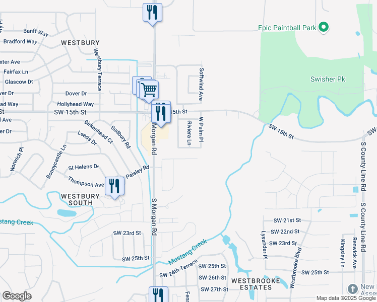 map of restaurants, bars, coffee shops, grocery stores, and more near 9700 Southwest 17th Street in Oklahoma City