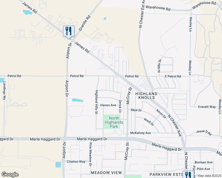 map of restaurants, bars, coffee shops, grocery stores, and more near 1013 Mc Ginley Avenue in Bakersfield