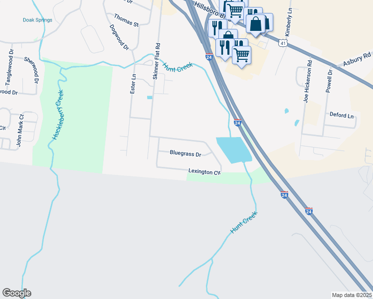 map of restaurants, bars, coffee shops, grocery stores, and more near 144 Bluegrass Drive in Manchester