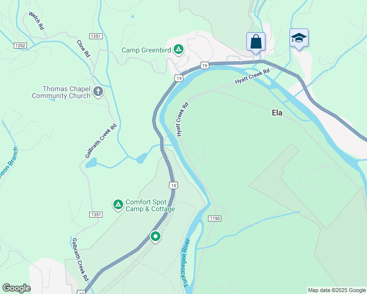 map of restaurants, bars, coffee shops, grocery stores, and more near 1132 Hyatt Creek Road in Bryson City