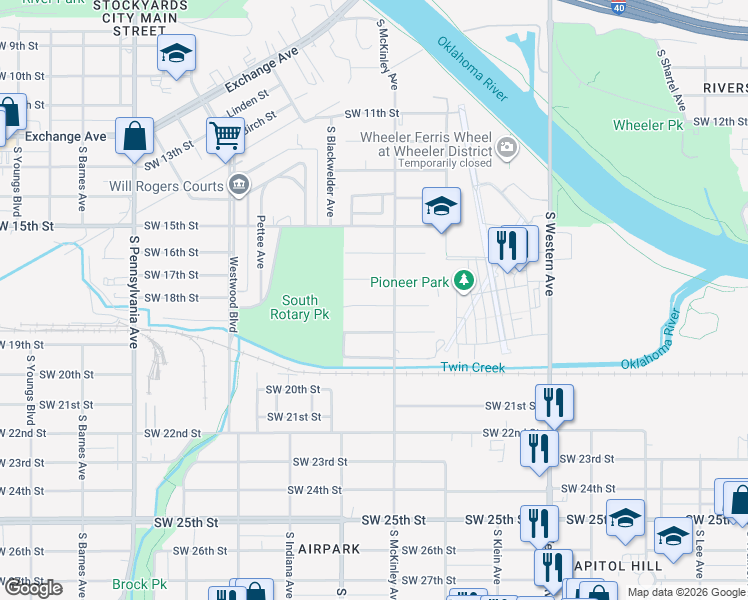 map of restaurants, bars, coffee shops, grocery stores, and more near 1212 Southwest 18th Street in Oklahoma City