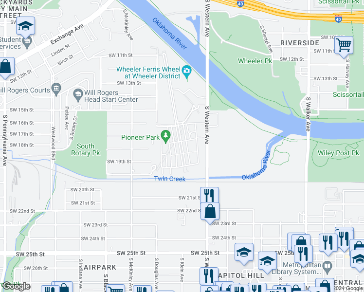 map of restaurants, bars, coffee shops, grocery stores, and more near 1817 Runway Boulevard in Oklahoma City