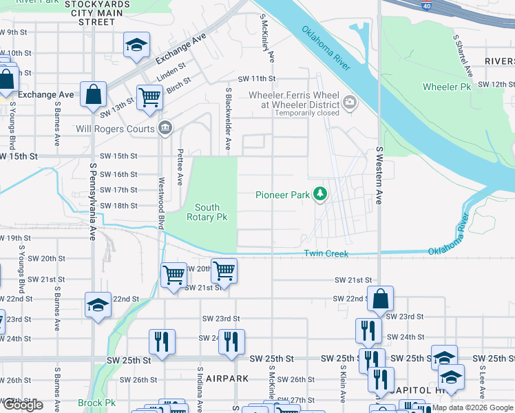 map of restaurants, bars, coffee shops, grocery stores, and more near 1212 Southwest 18th Street in Oklahoma City
