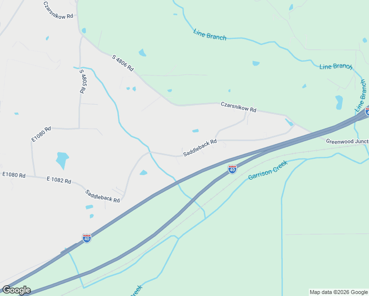 map of restaurants, bars, coffee shops, grocery stores, and more near 481075 East 1082 Road in Muldrow