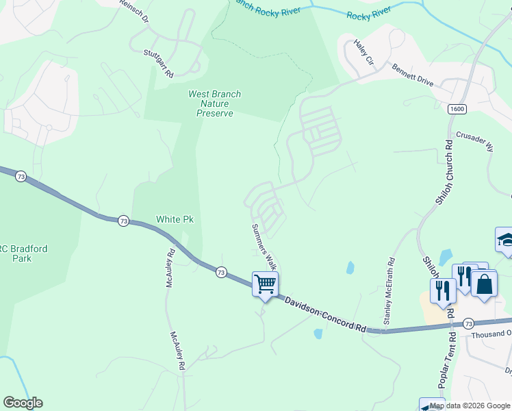 map of restaurants, bars, coffee shops, grocery stores, and more near 16906 Summers Walk Boulevard in Davidson