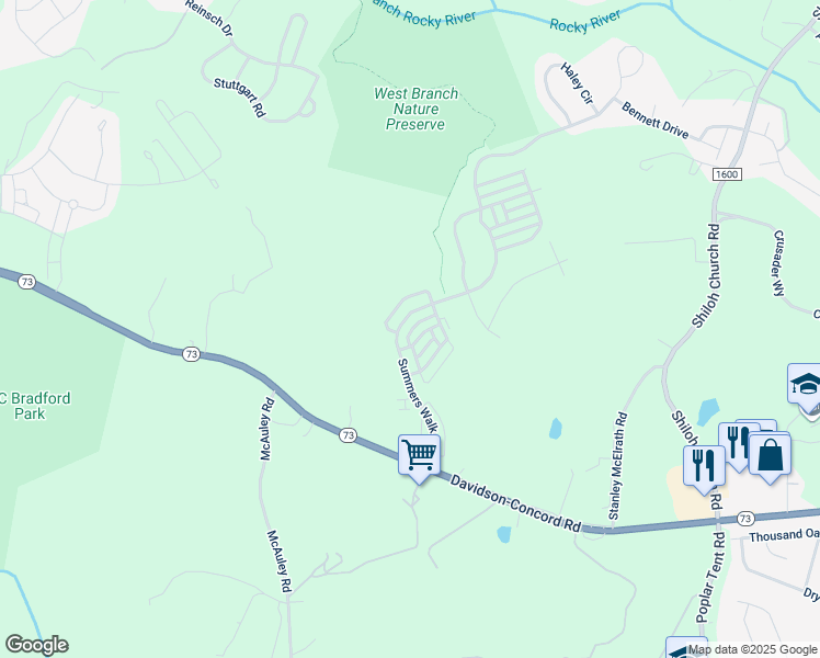 map of restaurants, bars, coffee shops, grocery stores, and more near 16940 Summers Walk Boulevard in Davidson