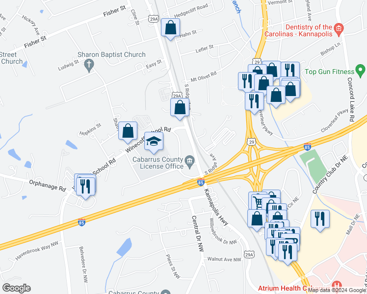 map of restaurants, bars, coffee shops, grocery stores, and more near 2099 Tremont Avenue Northwest in Concord