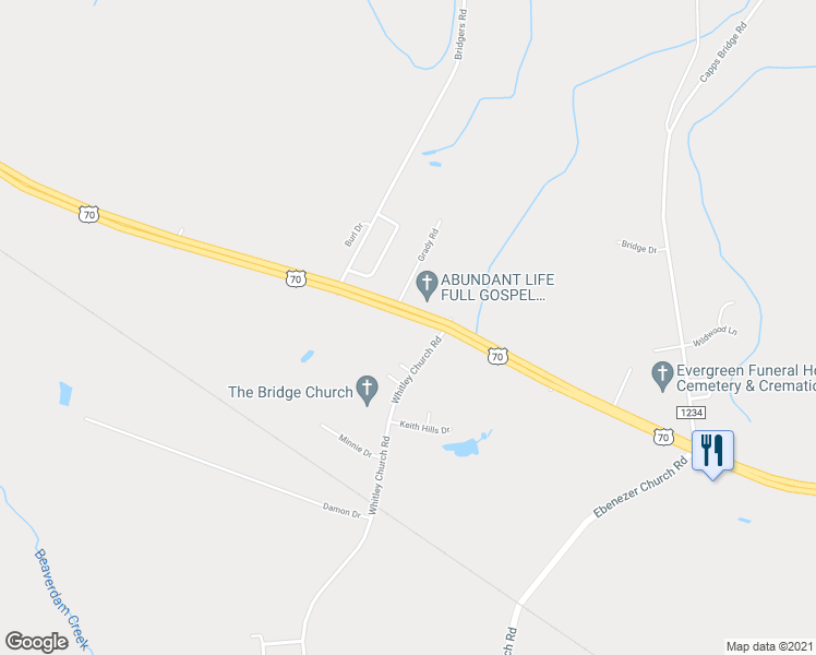 map of restaurants, bars, coffee shops, grocery stores, and more near 4145 Interstate 42 in Princeton