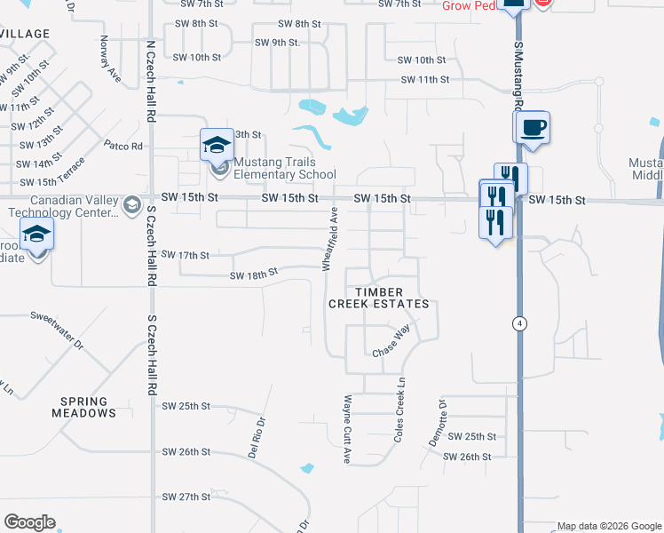 map of restaurants, bars, coffee shops, grocery stores, and more near 2004 Wheatfield Avenue in Yukon