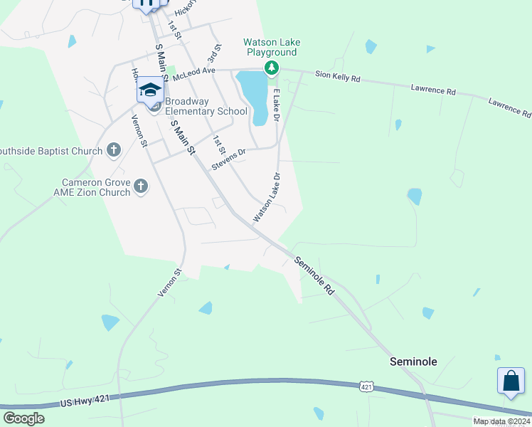 map of restaurants, bars, coffee shops, grocery stores, and more near 105 Watson Lake Drive in Broadway