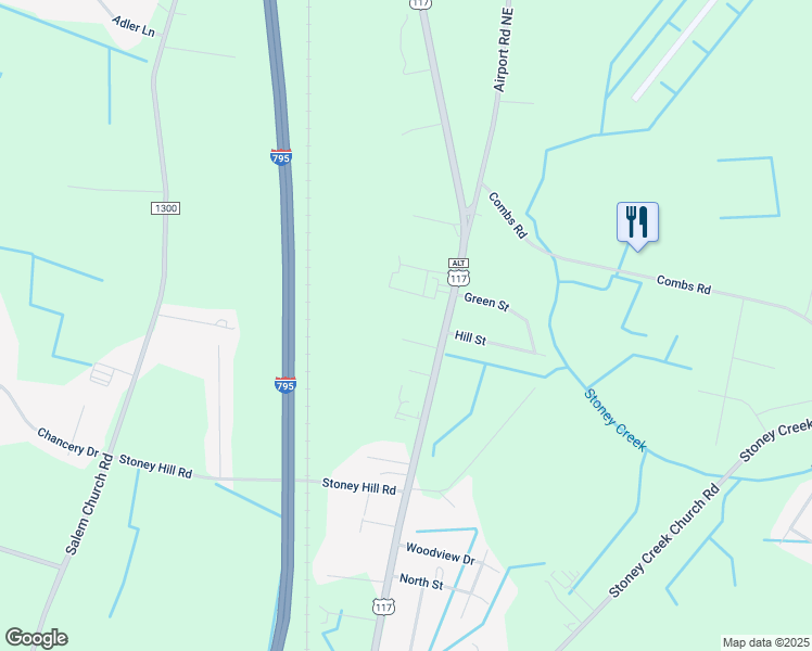 map of restaurants, bars, coffee shops, grocery stores, and more near 3547 U.S. 117 in Goldsboro