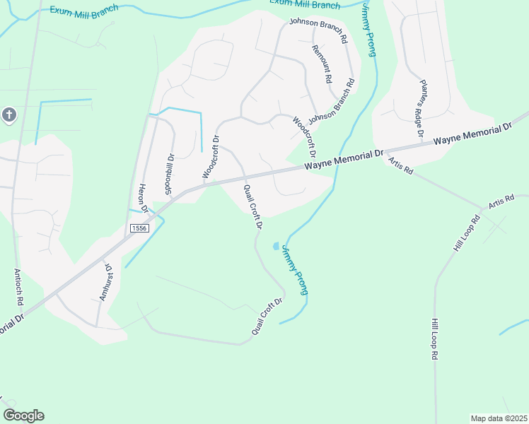 map of restaurants, bars, coffee shops, grocery stores, and more near 105 Quail Croft Drive in Goldsboro