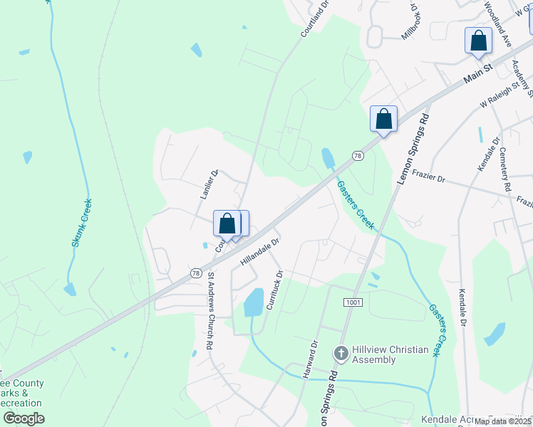 map of restaurants, bars, coffee shops, grocery stores, and more near 1410 Tramway Road in Sanford