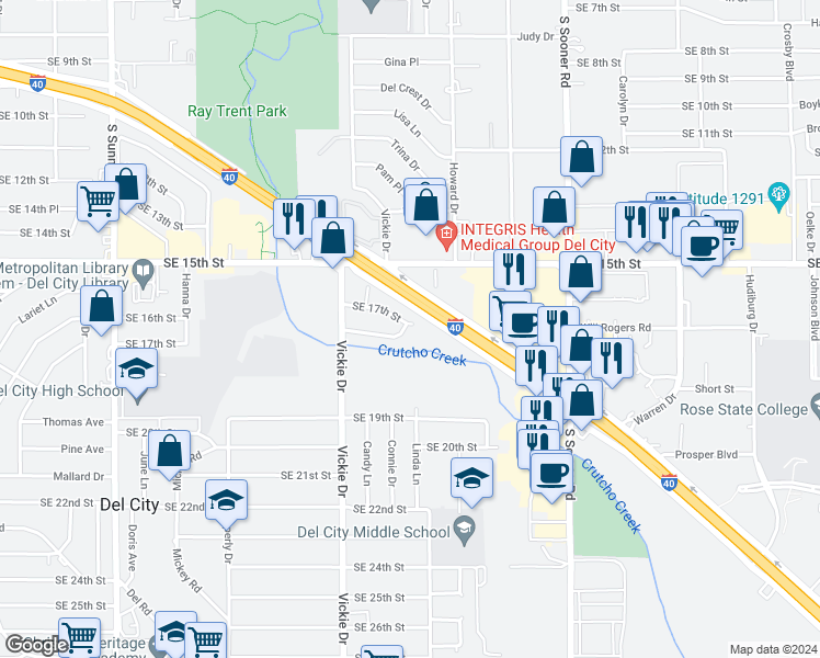 map of restaurants, bars, coffee shops, grocery stores, and more near 4756 Southeast 18th Street in Del City