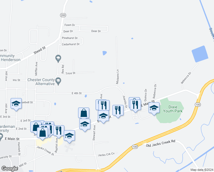 map of restaurants, bars, coffee shops, grocery stores, and more near 725 4th Street in Henderson
