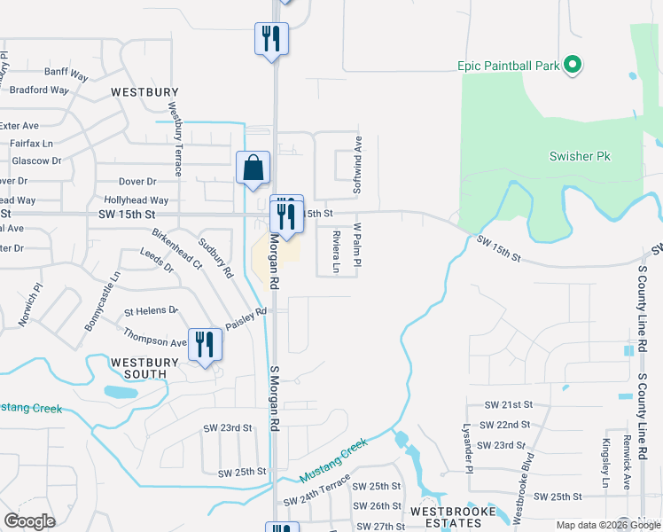 map of restaurants, bars, coffee shops, grocery stores, and more near 1720 Riviera Lane in Oklahoma City