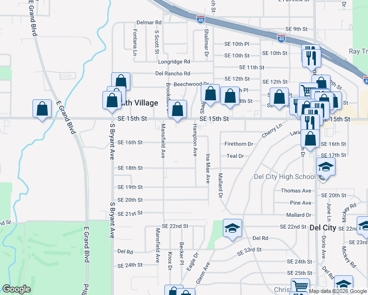 map of restaurants, bars, coffee shops, grocery stores, and more near 3330 Southeast 16th Street in Del City