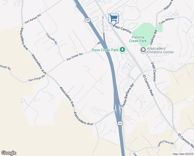 map of restaurants, bars, coffee shops, grocery stores, and more near 9101 La Paz Lane in Atascadero