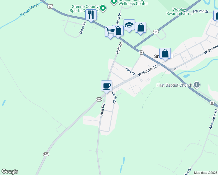map of restaurants, bars, coffee shops, grocery stores, and more near 817 West Harper Street in Snow Hill