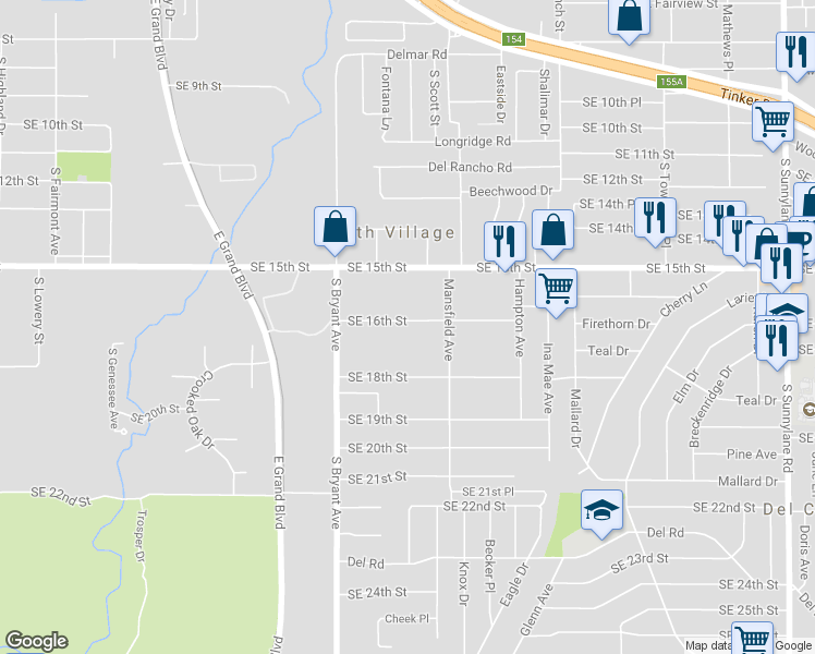 map of restaurants, bars, coffee shops, grocery stores, and more near 3210 Southeast 16th Street in Del City