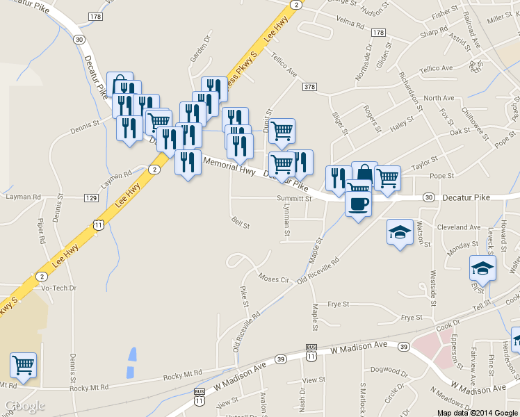 map of restaurants, bars, coffee shops, grocery stores, and more near 1317 Summitt Street in Athens