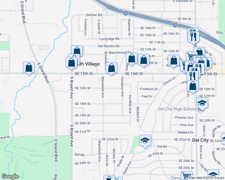 map of restaurants, bars, coffee shops, grocery stores, and more near 3330 Southeast 16th Street in Del City