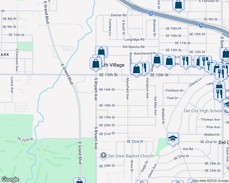 map of restaurants, bars, coffee shops, grocery stores, and more near 3210 Southeast 16th Street in Del City
