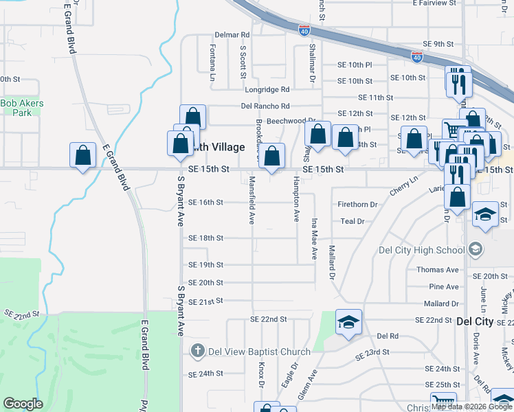 map of restaurants, bars, coffee shops, grocery stores, and more near 1700 Mansfield Avenue in Del City