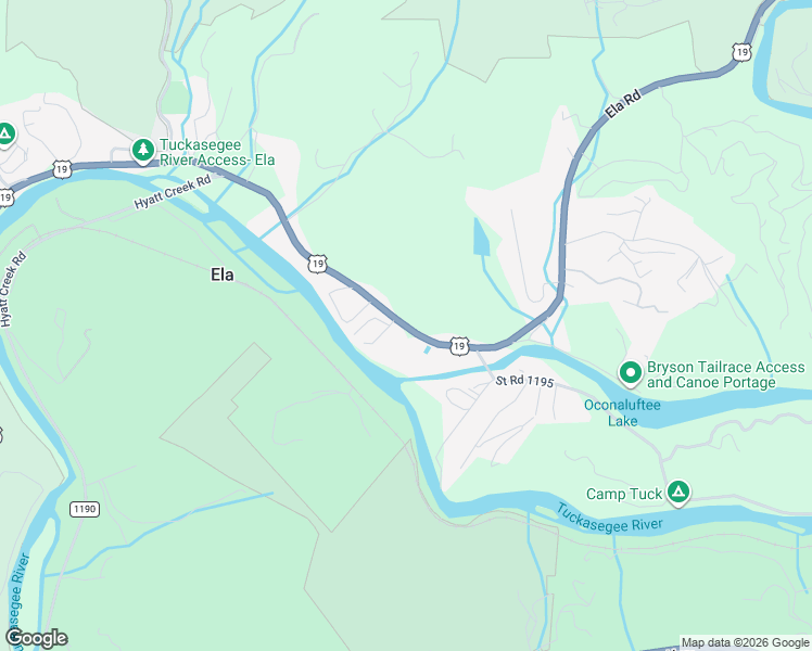 map of restaurants, bars, coffee shops, grocery stores, and more near 5121 Ela Road in Bryson City