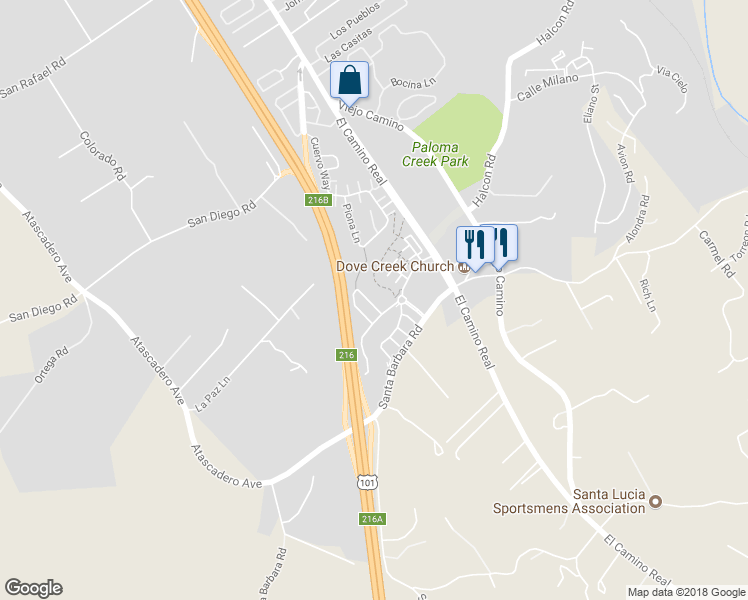 map of restaurants, bars, coffee shops, grocery stores, and more near 11616 Cardelina Lane in Atascadero