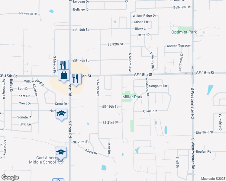map of restaurants, bars, coffee shops, grocery stores, and more near 1720 Haven Drive in Midwest City