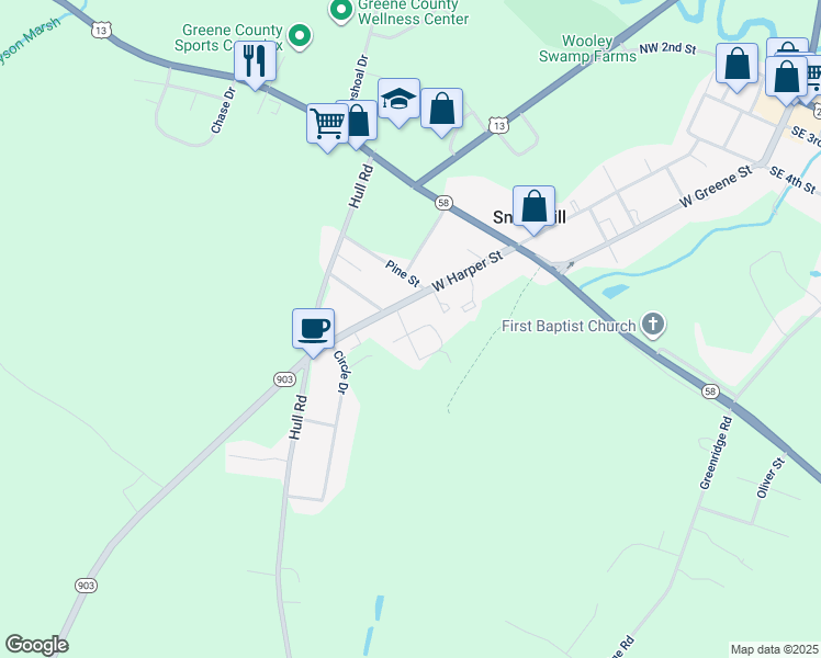 map of restaurants, bars, coffee shops, grocery stores, and more near 106 Hart Street in Snow Hill