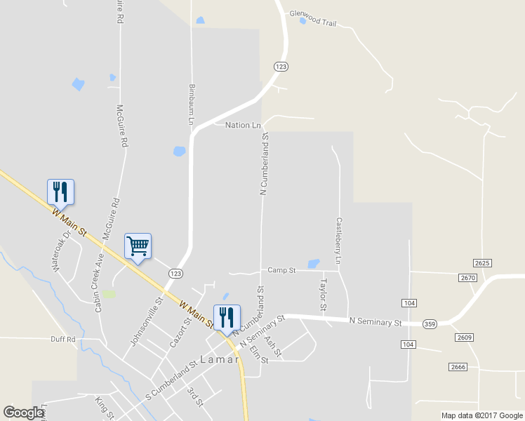map of restaurants, bars, coffee shops, grocery stores, and more near 522 North Cumberland Street in Lamar