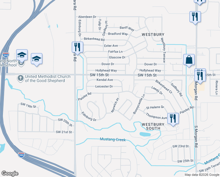 map of restaurants, bars, coffee shops, grocery stores, and more near 10336 Leicester Drive in Yukon